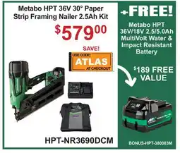 Atlas Tools & Machinery Metabo HPT 36V 30º Paper Strip Framing Nailer 2.5Ah Kit offer