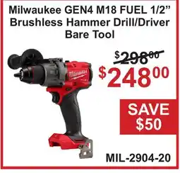 Atlas Tools & Machinery Milwaukee GEN4 M18 FUEL 1/2 Brushless Hammer Drill/Driver Bare Tool offer
