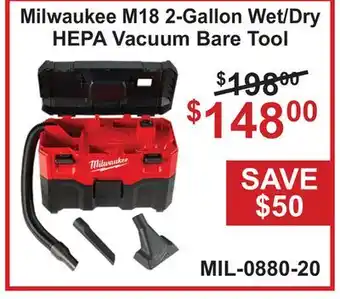 Atlas Tools & Machinery Milwaukee M18 2-Gallon Wet/Dry HEPA Vacuum offer