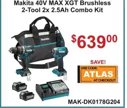 Atlas Tools & Machinery Makita 40V MAX XGT Brushless 2-Tool 2x 2.5Ah Combo Kit offer