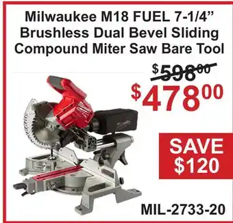 Atlas Tools & Machinery Milwaukee M18 FUEL 7-1/4 Brushless Dual Bevel Sliding Compound offer