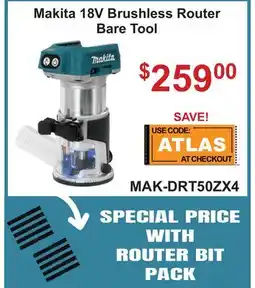 Atlas Tools & Machinery Makita 18V Brushless Router Bare Tool offer