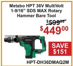 Atlas Tools & Machinery Metabo HPT 36V MultiVolt 1-9/16 SDS MAX Rotary Hammer Bare Tool offer