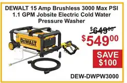 Atlas Tools & Machinery DEWALT 15 Amp Brushless 3000 Max PSI 1.1 GPM Jobsite Electric Cold Water Pressure Washer offer