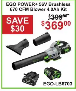 Atlas Tools & Machinery EGO POWER + 56V Brushless 670 CFM Blower 4.0Ah Kit offer