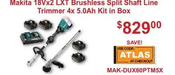 Atlas Tools & Machinery Makita 18Vx2 LXT Brushless Split Shaft Line Trimmer 4x 5.0Ah Kit in Box offer