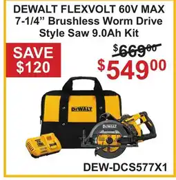 Atlas Tools & Machinery DEWALT FLEXVOLT 60V MAX 7-1/4 Brushless Worm Drive Style Saw 9.0Ah Kit offer