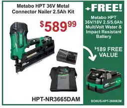 Atlas Tools & Machinery Metabo HPT 36V Metal Connector Nailer 2.5Ah Kit offer