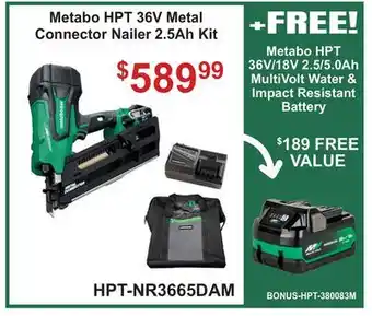 Atlas Tools & Machinery Metabo HPT 36V Metal Connector Nailer 2.5Ah Kit offer