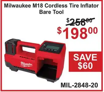 Atlas Tools & Machinery Milwaukee M18 Cordless Tire Inflator Bare Tool offer