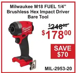 Atlas Tools & Machinery Milwaukee M18 FUEL 1/4 Brushless Hex Impact Driver offer
