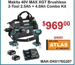 Atlas Tools & Machinery Makita 40V MAX XGT Brushless 2-Tool 2.5Ah + 4.0Ah Combo Kit offer
