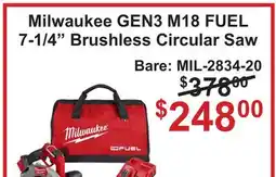 Atlas Tools & Machinery Milwaukee GEN3 M18 FUEL 7-1/4 Brushless Circular Saw offer