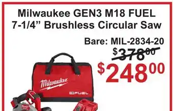 Atlas Tools & Machinery Milwaukee GEN3 M18 FUEL 7-1/4 Brushless Circular Saw offer