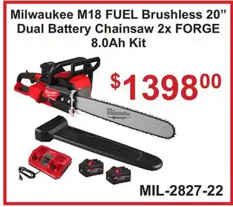 Atlas Tools & Machinery Milwaukee M18 FUEL Brushless 20 Dual Battery Chainsaw 2x FORGE 8.0Ah Kit offer