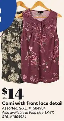 Giant Tiger Cami with front lace detail offer