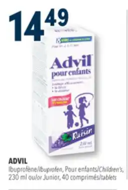 Familiprix ADVIL, Ibuprofen, Children's, 230 ml or Junior, 40 tablets offer