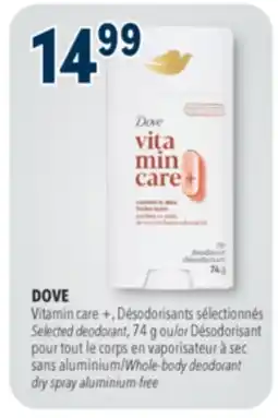Familiprix DOVE, Whole-body deodorant dry spray aluminium-free or Vitamin care +, Selected deodorant, 74 g offer