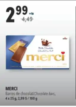 Familiprix MERCI, Chocolate bars, 4 x 25 g offer
