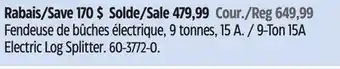 Canadian Tire Yardworks 9-Ton 15A Electric Log Splitter offer