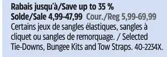 Canadian Tire Certified Selected Tie-Downs, Bungee Kits and Tow Straps offer
