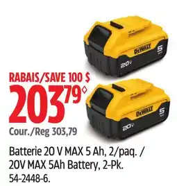 Canadian Tire DEWALT 20V MAX 5Ah Battery offer