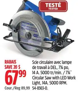 Canadian Tire Mastercraft 71⁄4˝ Circular Saw with LED Work Light, 14A offer