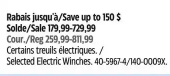 Canadian Tire Champion Selected Electric Winches offer