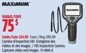 Canadian Tire MAXIMUM HD Inspection Camera. Captures video and images offer