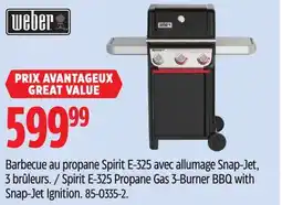 Canadian Tire Weber Spirit E-325 Propane Gas 3-Burner BBQ with Snap-Jet Ignition offer