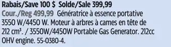 Canadian Tire 3550W/4450W Portable Gas Generator offer