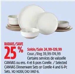 Canadian Tire Selected CANVAS Dinnerware Sets or Corelle 4 and 6-Pc Sets offer