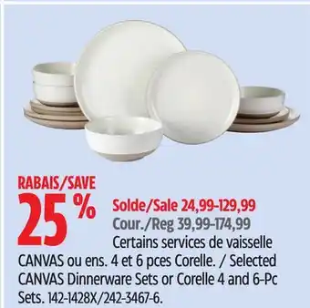 Canadian Tire Selected CANVAS Dinnerware Sets or Corelle 4 and 6-Pc Sets offer