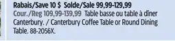 Canadian Tire Canterbury Coffee Table or Round Dining Table offer