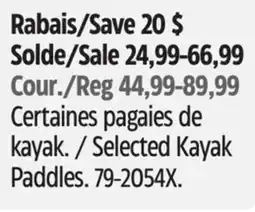 Canadian Tire Outbound Selected Kayak Paddles offer