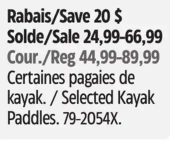 Canadian Tire Outbound Selected Kayak Paddles offer
