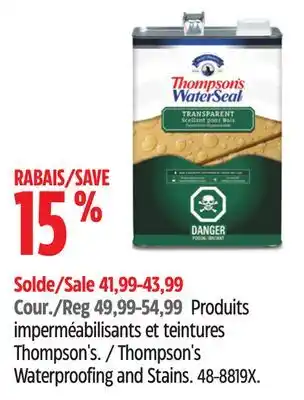 Canadian Tire Thompson's WaterSeal Thompson's Waterproofing and Stains offer