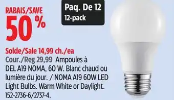 Canadian Tire NOMA A19 60W LED Light Bulbs offer