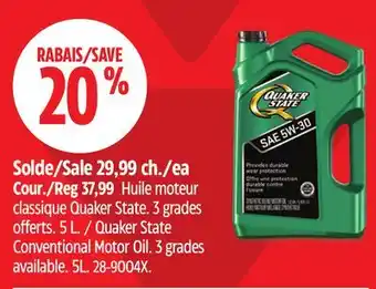 Canadian Tire Quaker State Conventional Motor Oil. 3 grades offer