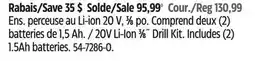 Canadian Tire Black + Decker 20V Li-Ion 3⁄8˝ Drill Kit Includes (2) 1.5Ah batteries offer