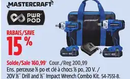 Canadian Tire Mastercraft 20V 1⁄2˝ Drill and 1⁄2˝ Impact Wrench Combo Kit offer