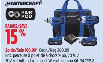 Canadian Tire Mastercraft 20V 1⁄2˝ Drill and 1⁄2˝ Impact Wrench Combo Kit offer