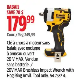 Canadian Tire DEWALT 20V MAX Brushless Impact Wrench with Hog Ring Anvil offer