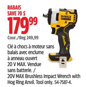 Canadian Tire DEWALT 20V MAX Brushless Impact Wrench with Hog Ring Anvil offer