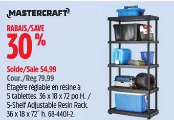 Canadian Tire Mastercraft 5-Shelf Adjustable Resin Rack. 36 x 18 x 72˝ h offer