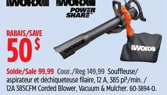 Canadian Tire WORX 12A 385CFM Corded Blower, Vacuum & Mulcher offer