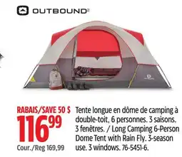 Canadian Tire Outbound Long Camping 6-Person Dome Tent with Rain Fly offer