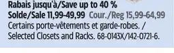 Canadian Tire Type A Selected Closets and Racks offer