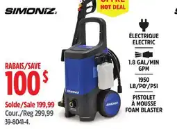 Canadian Tire SIMONIZ 1950 PSI 1.8 GPM Wheeled Electric Pressure Washer with Foam Blaster offer