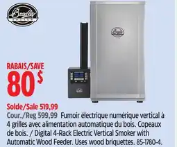 Canadian Tire BRADLEY Digital 4-Rack Electric Vertical Smoker with Automatic Wood Feeder. Uses wood briquettes offer